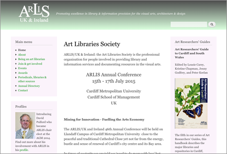 Homepage of the website of the Arts Library Service - ARLIS