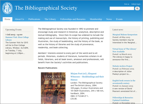 Home page of the website of the Bibliographical Society